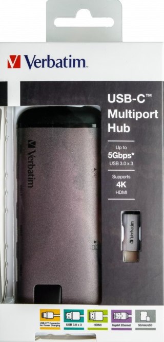 Hub USB Verbatim Multi Port 3x USB 3.0, USB-C 3.1, HDMI 4K, RJ45, SD/micro SD