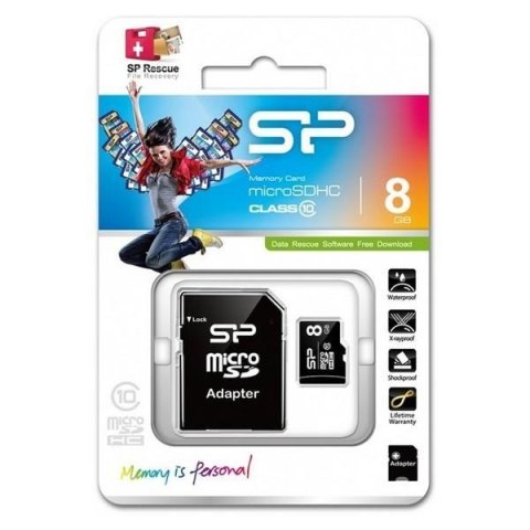 Karta pamięci Silicon Power microSDHC 8GB Class 10 + ADAPTER microSD-SD (SP008GBSTH010V10SP)