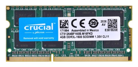 Pamięć Crucial CT51264BF160B (DDR3 SO-DIMM; 1 x 4 GB; 1600 MHz; CL11)