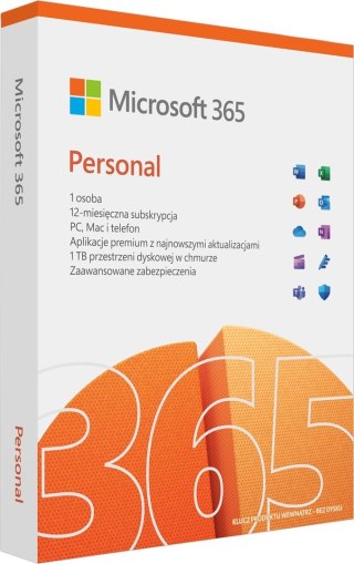 Microsoft 365 Personal PL (1 osoba.; 5 urządzeń ; 12 miesięcy; wersja fizyczna; komercyjna; Polska) (QQ2-01752)