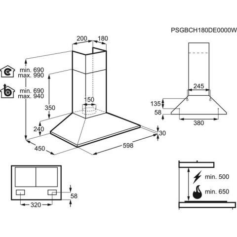 Okap kominowy Electrolux LFC316X (420 m3/h; 598mm; kolor srebrny)