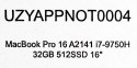 APPLE MacBook Pro 16 A2141 i7-9750H 32GB 512SSD RADEON PRO 5300M 16" 3584x2240 UŻYWANY
