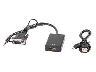 Adapter Lanberg AD-0021-BK (D-Sub (VGA), Mini Jack M - HDMI F; 0,20m; kolor czarny)