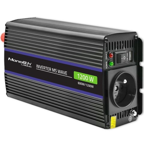 Qoltec Przetwornica napięcia Monolith 1200 MS Wave | 12V na 230V | 600/1200W | USB