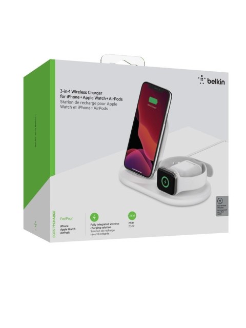 BELKIN WIRELESS CHARGER 3IN1 STAND/PAD/APPLE WATCH WHITE