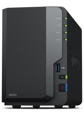 NAS Synology DS223; Tower; 2x (3.5" SATA HDD)/2.5" HDD SSD); Realtek RTD1619B;,2GB DDR4, 1x 1GbE RJ-45