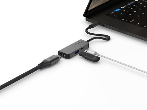 LINQ HUB USB-C ADAPTER 3IN1 USB-C (1X HDMI 2.0 4K/60HZ, 1X USB-A 3.2 GEN1, 1X USB-C PD 100W DO ZASILANIA),PLECIONY KABEL 12CM