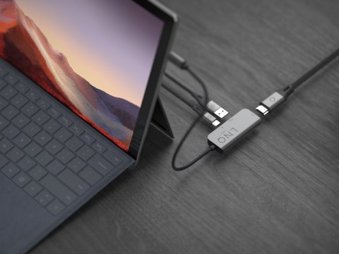 LINQ HUB USB-C ADAPTER 3IN1 USB-C (1X HDMI 2.0 4K/60HZ, 1X USB-A 3.2 GEN1, 1X USB-C PD 100W DO ZASILANIA),PLECIONY KABEL 12CM