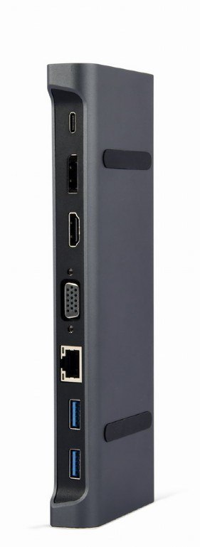 GEMBIRD MULTI ADAPTER USB TYP-C 9W1 (HUB3.0 + HDMI + DISPLAYPORT + VGA + PD + LAN + DŹWIĘK STEREO), SZARY
