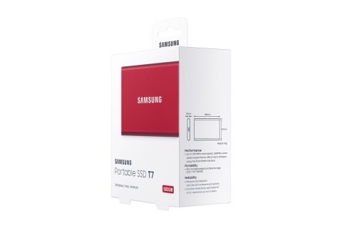 Dysk zewnętrzny SSD Samsung T7 (500GB; USB 3.2; czerwony; MU-PC500R/WW)